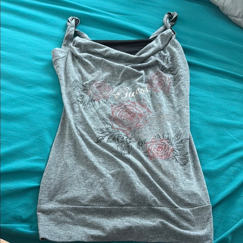 Guess Gray Tank Top with Knotted Straps